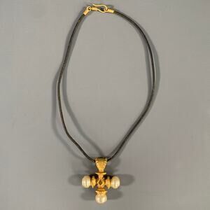 Catherine Prevost Gold Cream Pearl Cross Pendant Necklace One Size